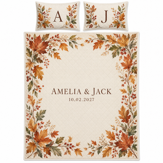 Autumn Leaf Border personalized quilt bedding set - hero
