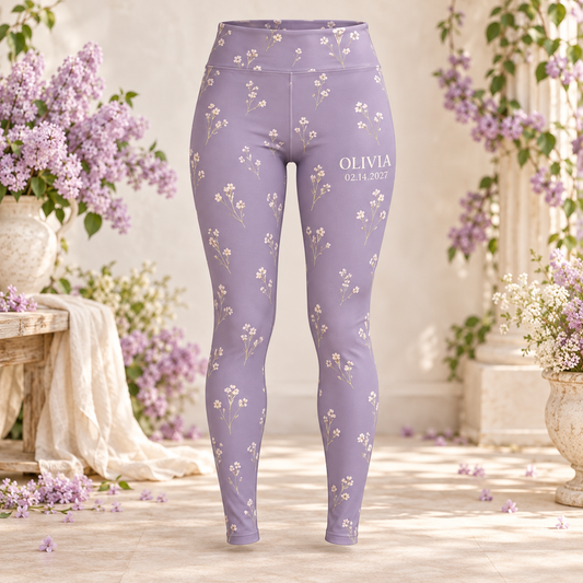 Lavender Vows Personalized Leggings; hero. One Day for Lifetime
