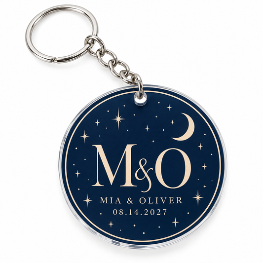 Navy Celestial personalized acrylic wedding keychain - hero