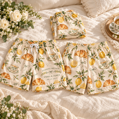 Family Recipe Wedding Brunch Personalized Satin Pajama Shorts; multi view overview. One Day for Lifetime