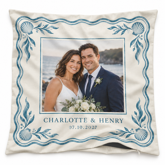 Coastal Photo personalized wedding pillow cover - hero