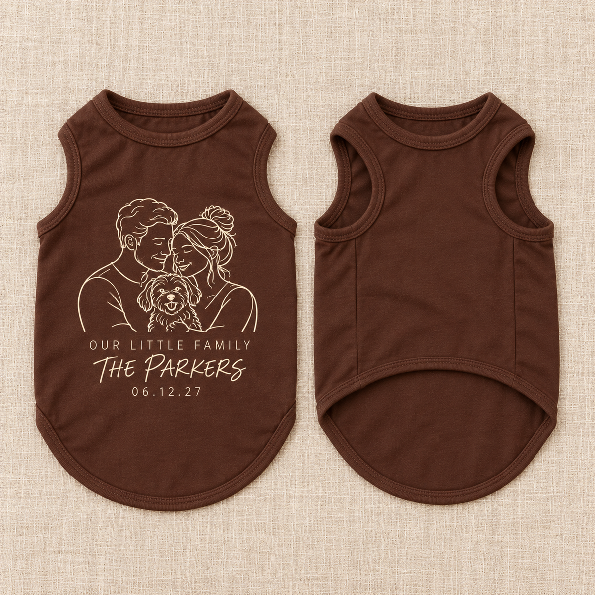 Family Line Portrait Pet Tank Top; front back overview. One Day for Lifetime