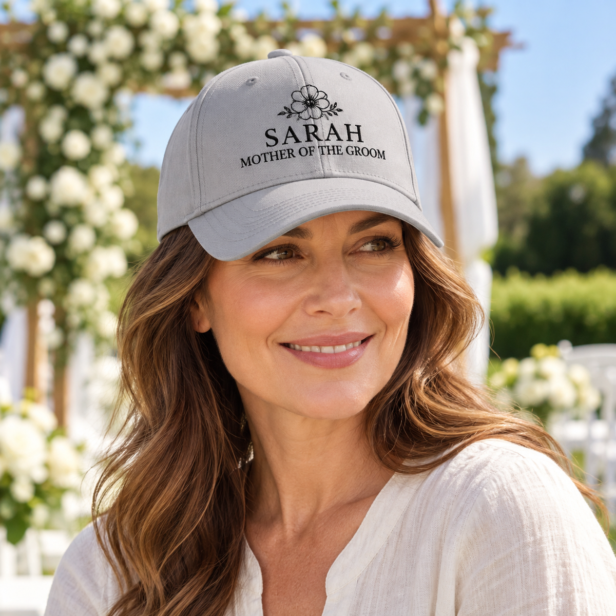 Mother of the Groom Embroidered Cap; worn. One Day for Lifetime