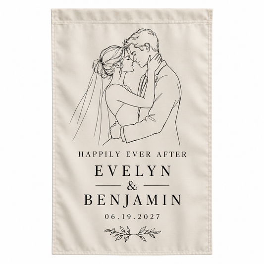 Ivory Couple Line Art personalized wedding garden flag - hero