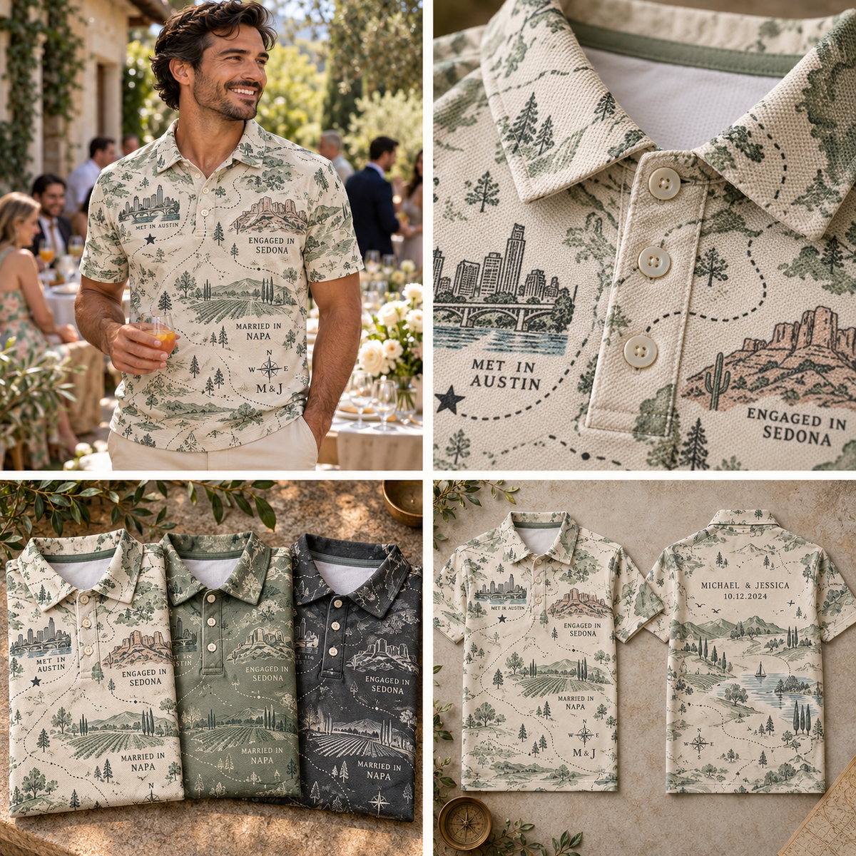 Our Story Map Polo Shirt; multi product view. One Day for Lifetime