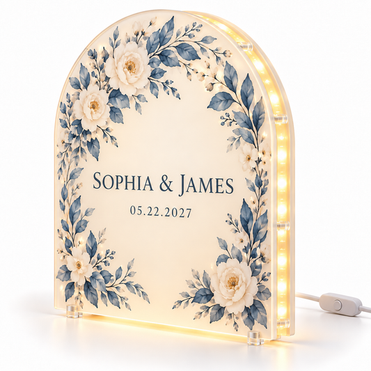Dusty Blue Arch personalized photo led light box - hero