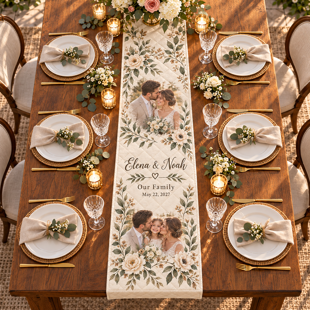 A Place at Our Table Quilt Table Runner; overhead context. One Day for Lifetime