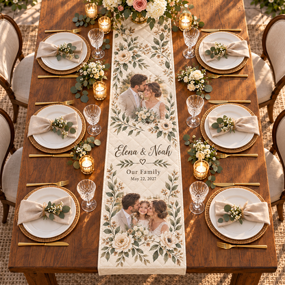 A Place at Our Table Quilt Table Runner; overhead context. One Day for Lifetime