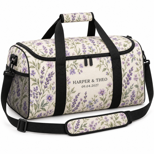 Lilac Meadow personalized travel duffel bag - hero