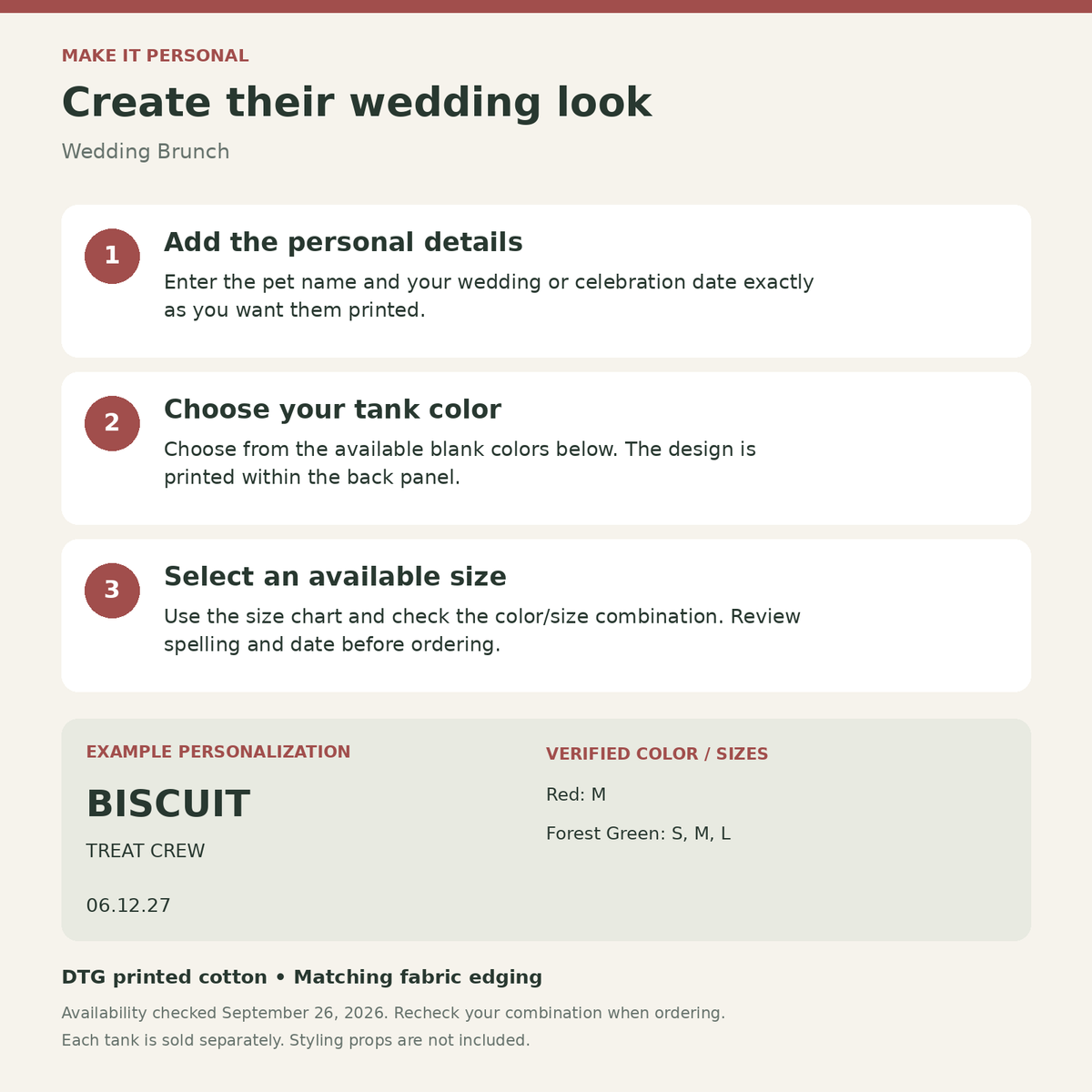 Wedding Brunch Treat Crew Pet Tank Top; personalization guide. One Day for Lifetime