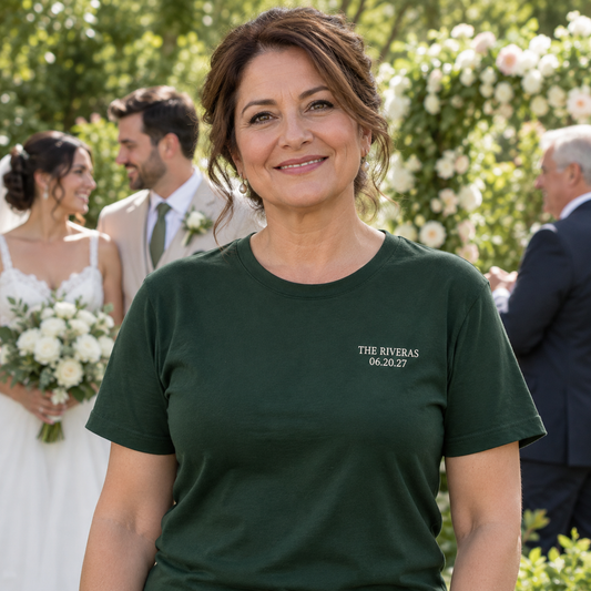 Family Wedding Weekend Embroidered T-Shirt; hero. One Day for Lifetime