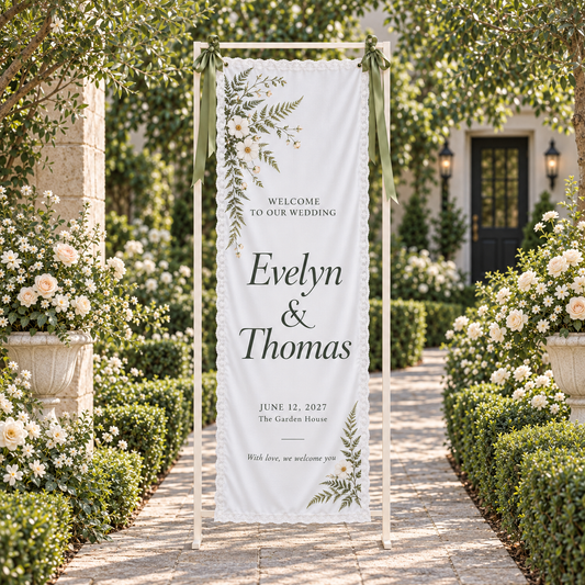 The Botanical Aisle | Personalized Lace Wedding Banner - hero