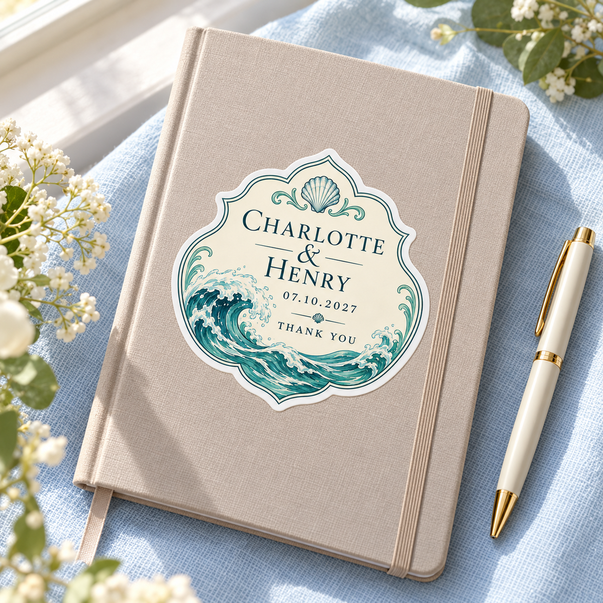 Coastal Wave personalized wedding sticker - keepsake notebook