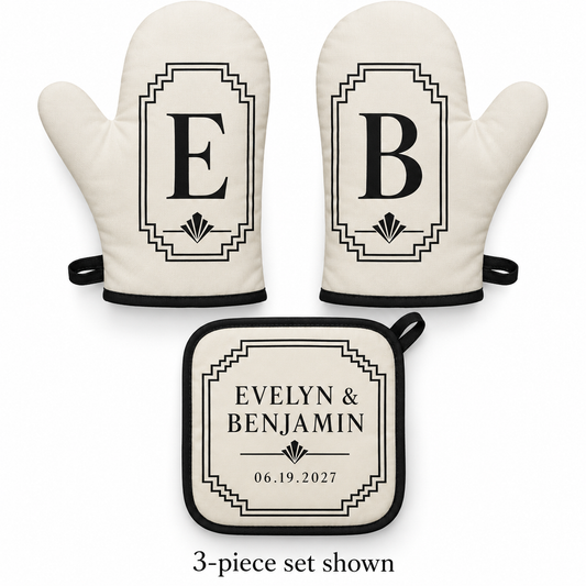 Deco Vows personalized oven mitt and pot holder - hero