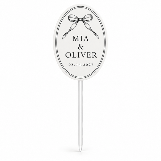 Black White Bow personalized wedding cupcake topper - hero
