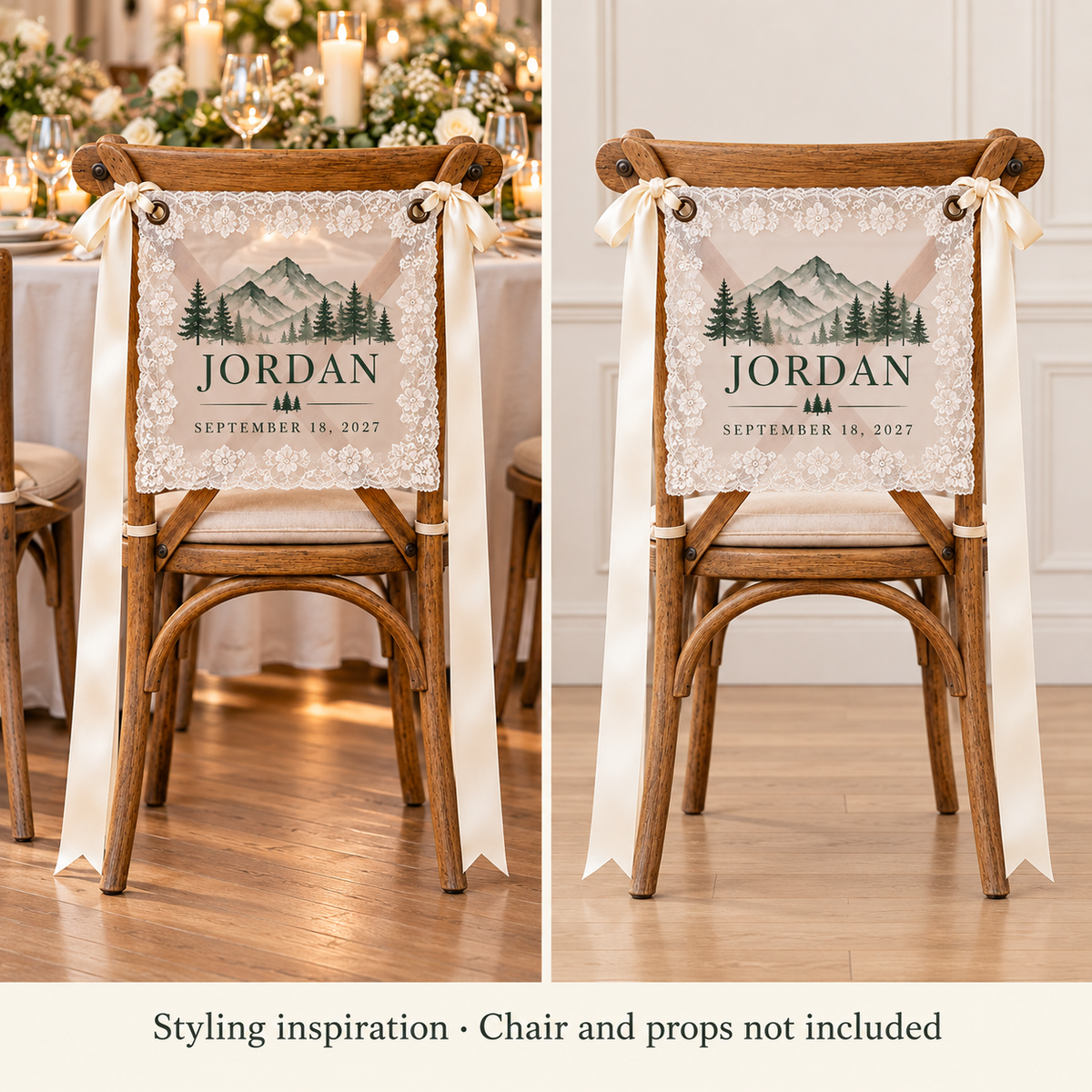 Mountain Promise Personalized Lace Chair Banner; context. One Day for Lifetime