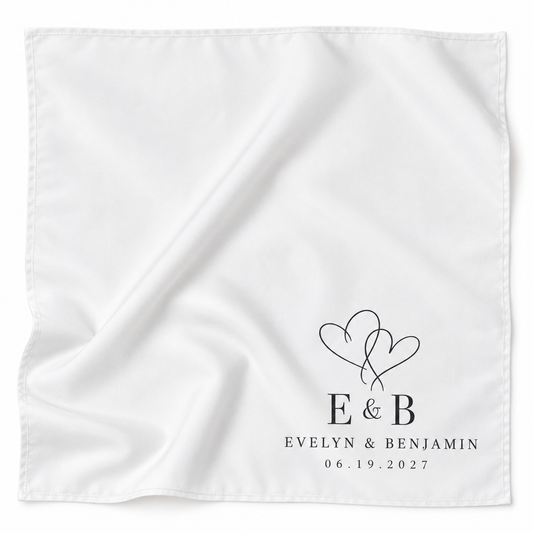 Intertwined Hearts printed satin wedding handkerchief - hero