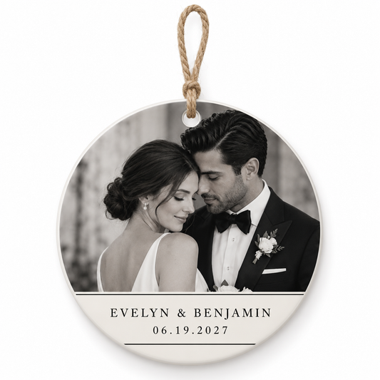 Editorial Ivory personalized ceramic photo ornament - hero