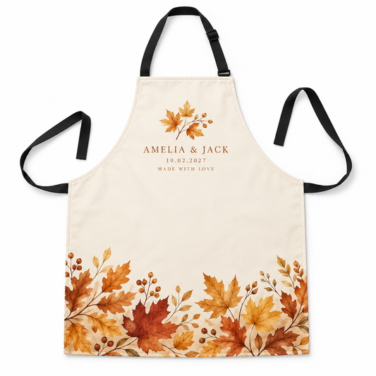Amber Autumn Leaves personalized wedding apron - hero