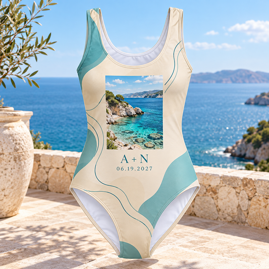 Honeymoon View Personalized One-Piece Swimsuit; hero. One Day for Lifetime