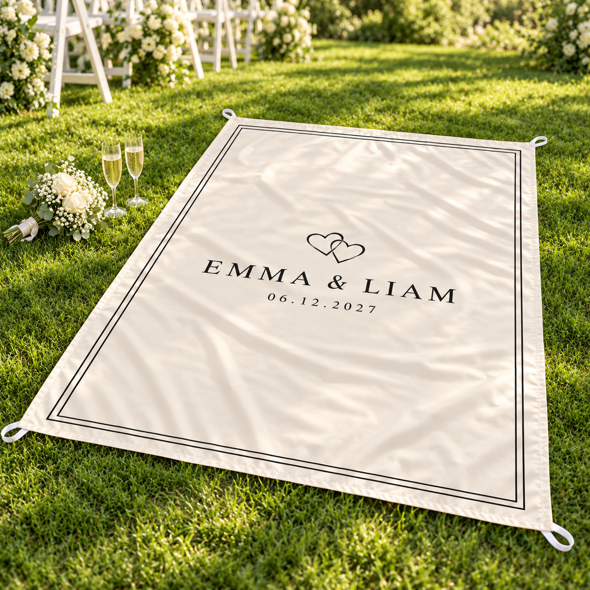 Ivory Linked Hearts personalized sand-proof beach blanket - garden wedding
