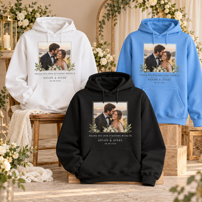 Newlywed Thank You Hoodie; color variants. One Day for Lifetime