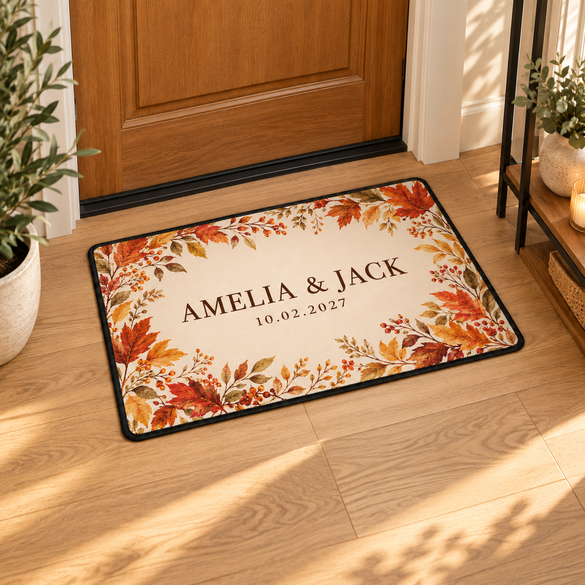 Autumn Leaf Frame personalized wedding doormat - indoor entry