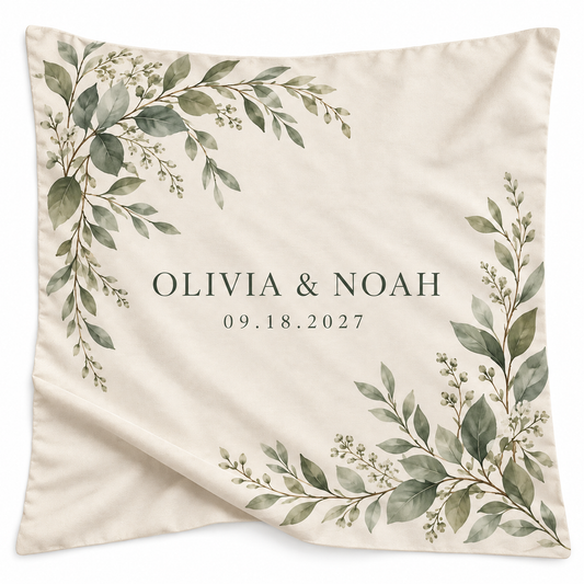 Sage Wreath personalized wedding pillow cover - hero