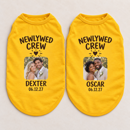 Newlywed Photo Crew Pet Tank Top; alternate personalization. One Day for Lifetime
