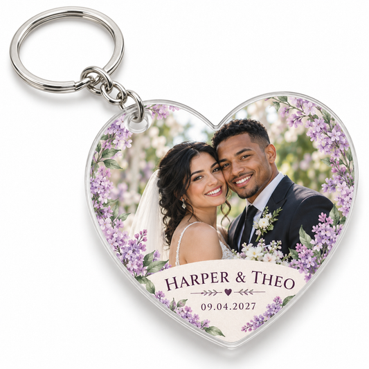 Lilac Photo personalized acrylic wedding keychain - hero