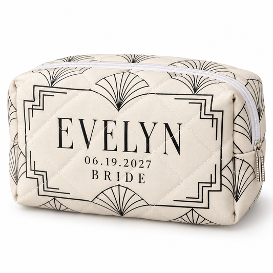Ivory Black Art Deco quilted makeup pouch - hero