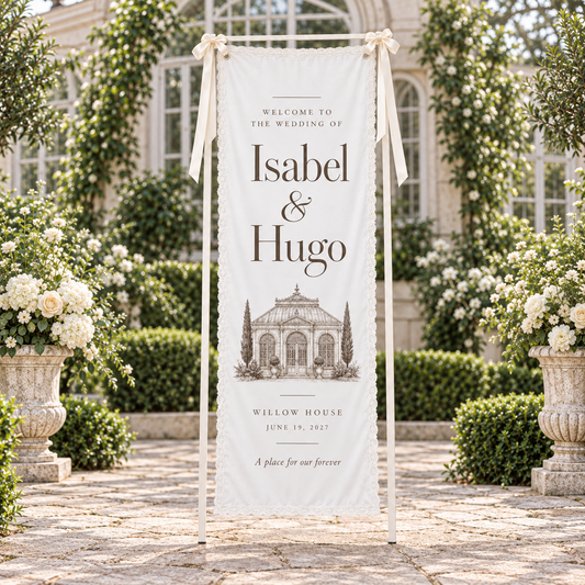The House of Our Vows | Personalized Lace Wedding Banner - hero