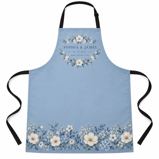 Dusty Blue Crest personalized wedding apron - hero
