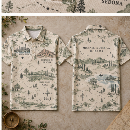 Our Story Map Polo Shirt; alternate personalization. One Day for Lifetime
