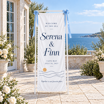 A Tide of Welcome | Personalized Lace Wedding Banner - hero