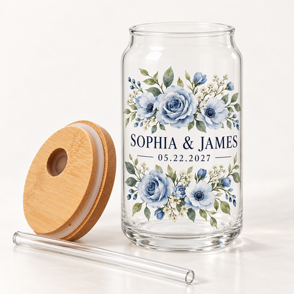 Dusty Blue Flowers personalized sipper glass - material detail