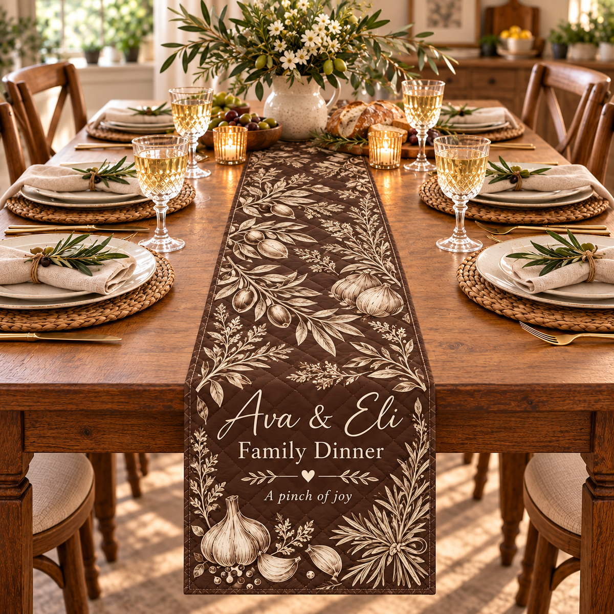 Family Recipe Dinner Quilt Table Runner; variant print. One Day for Lifetime