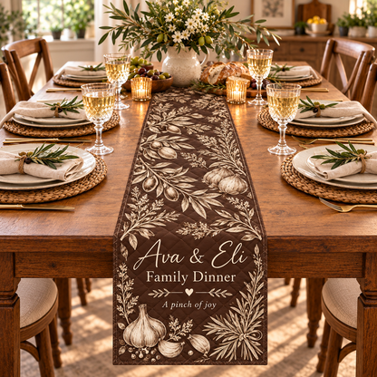 Family Recipe Dinner Quilt Table Runner; variant print. One Day for Lifetime