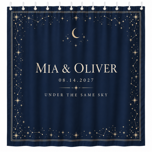 Navy Celestial Moon personalized shower curtain - isolated