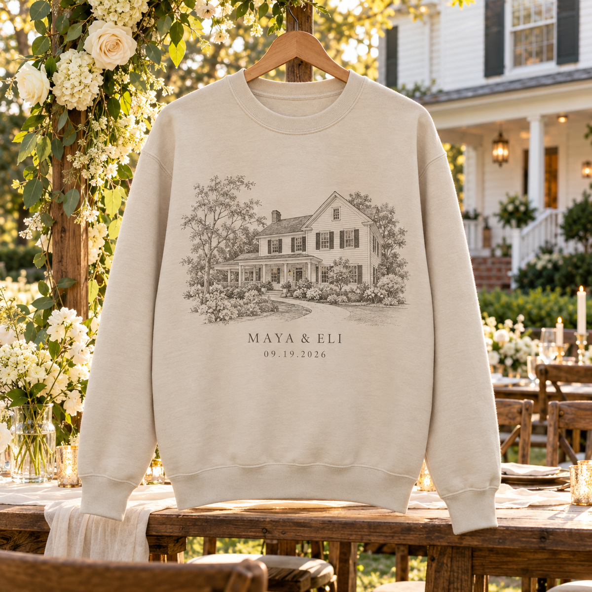 Childhood Home Venue Personalized Crewneck Sweatshirt; hero. One Day for Lifetime