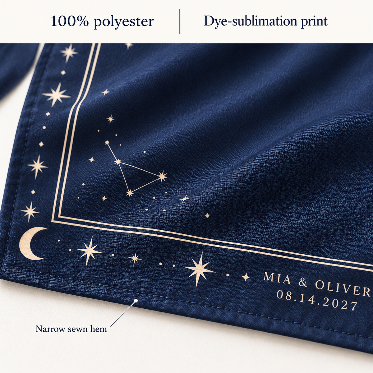 Navy Celestial wedding table cloth - detail