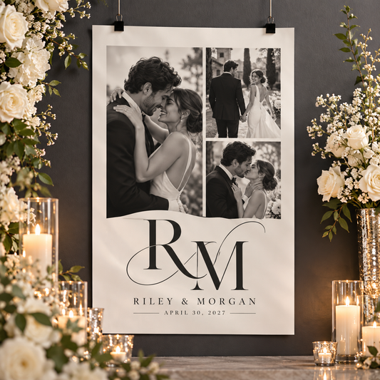 Modern Monogram Gallery Personalized Wedding Poster; hero. One Day for Lifetime