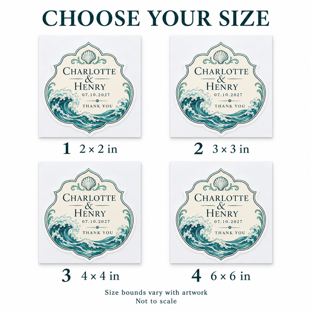Coastal Wave personalized wedding sticker - size options