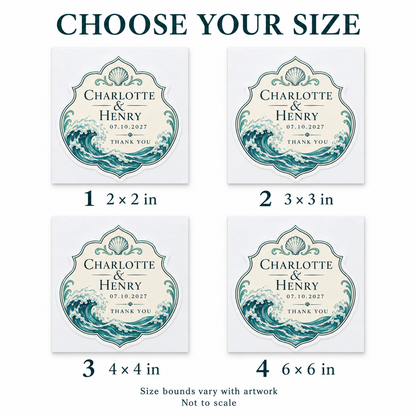 Coastal Wave personalized wedding sticker - size options