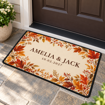 Autumn Leaf Frame personalized wedding doormat - front door