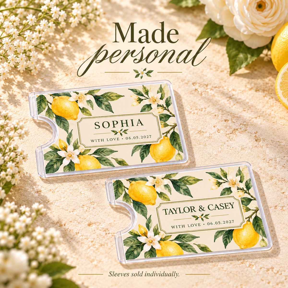 Citrus Wedding Thank You Card Sleeve; pair personalization. One Day for Lifetime