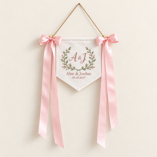 Garden Initials Embroidered Pennant Banner; hero. One Day for Lifetime