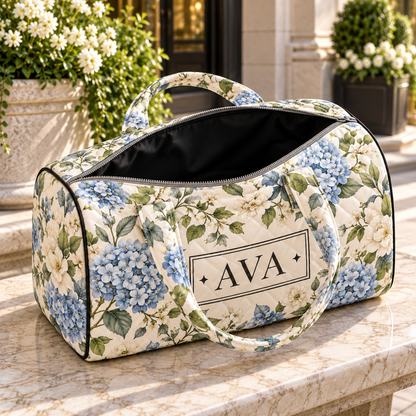 City Classic Personalized Quilted Weekend Bag; open interior. One Day for Lifetime
