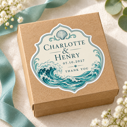 Coastal Wave personalized wedding sticker - favor box
