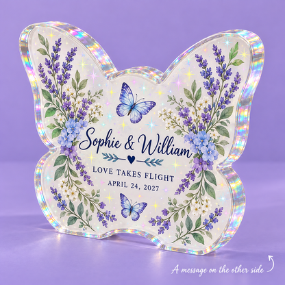 Butterfly Vows | Personalized Hologram Photo Plaque - back angle